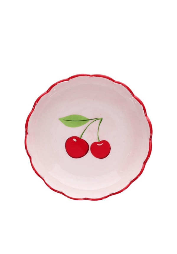 Plato de cerámica con borde festoneado de cerezas