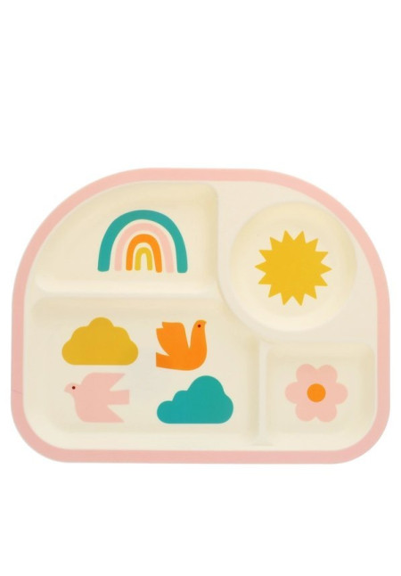 Plato con 4 compartimentos para bebé y niño pequeño - Jardín Arcoíris
