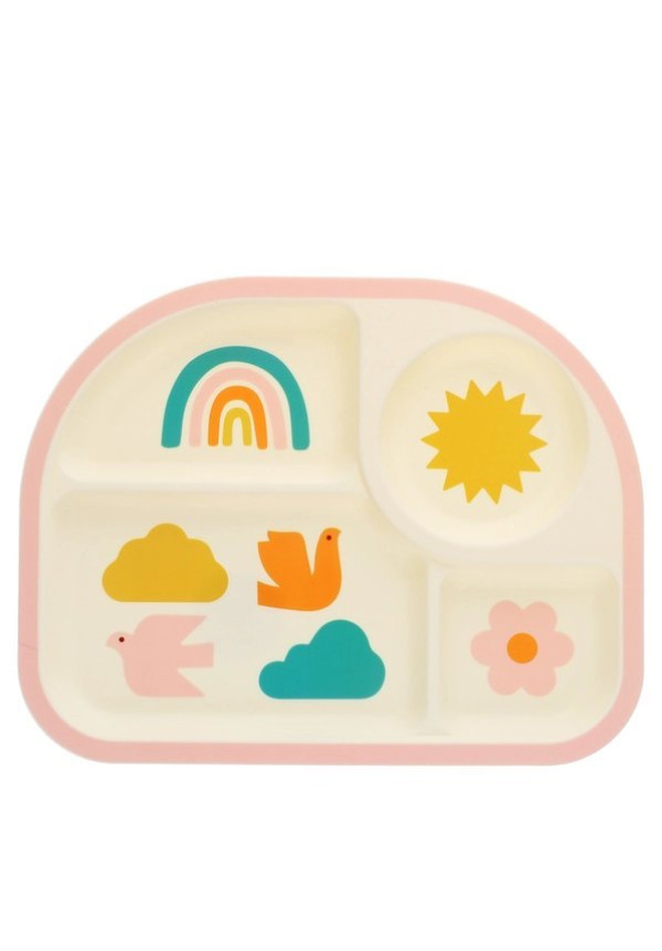 Plato con 4 compartimentos para bebé y niño pequeño - Jardín Arcoíris