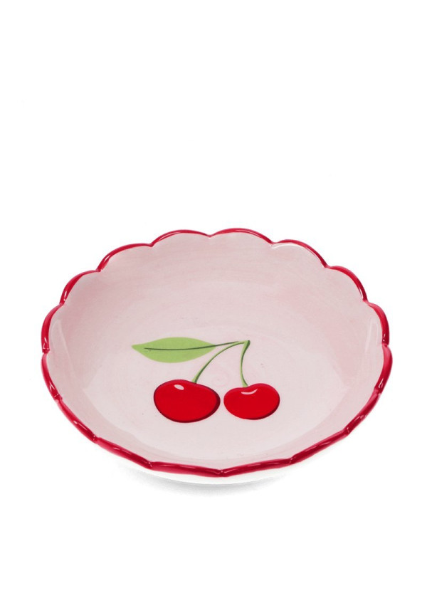 Plato de cerámica con borde festoneado de cerezas